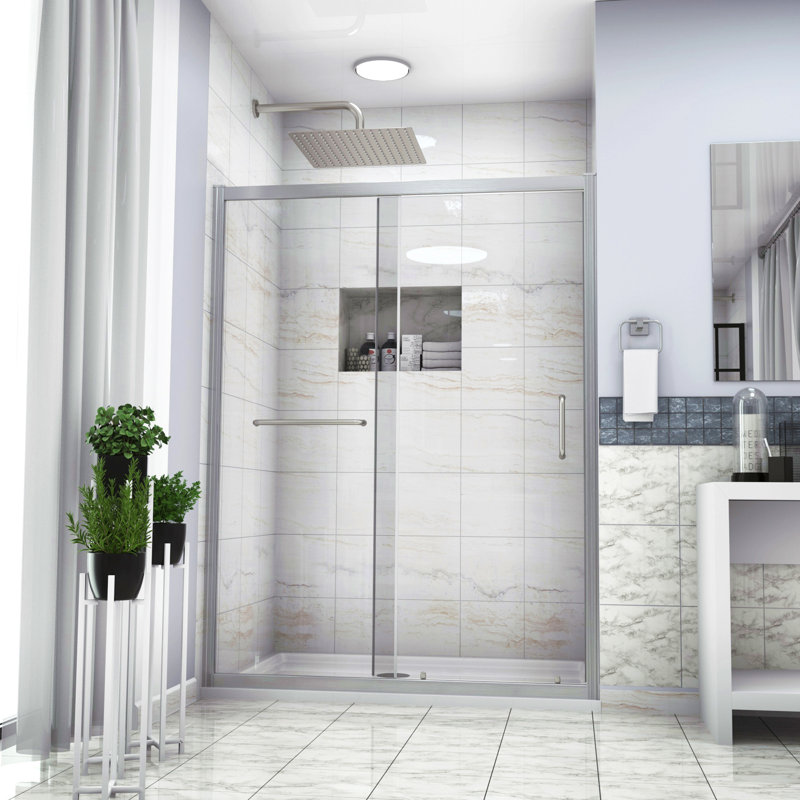 Paroi de douche coulissante simple l 48 po x H 72 po, 1/4 po (6 mm), Argent argent