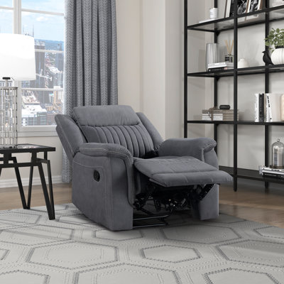  Solida 39.5" Modern & Contemporary Polished Microfiber Reclining Chair with Contrast Piping & Tab Pull Reclining