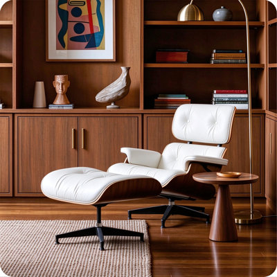 Modern Top Gain Leather Upholstered Lounge Chair with Ottoman and Swivel Heavy-Duty Aluminum Base