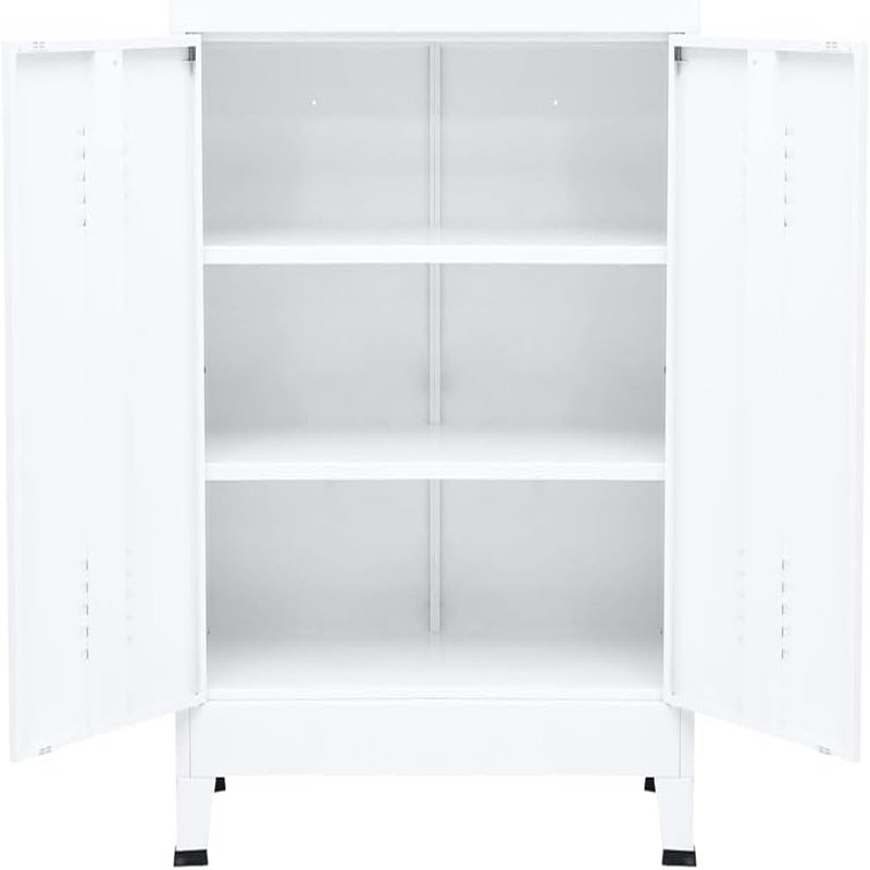 Armoire de rangement industrielle blanche en métal avec tablettes réglables