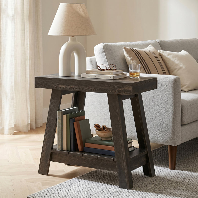 Table de bout à 2 niveaux en bois, petite table d'appoint rustique avec rangement pour le salon, 1, Gris foncé