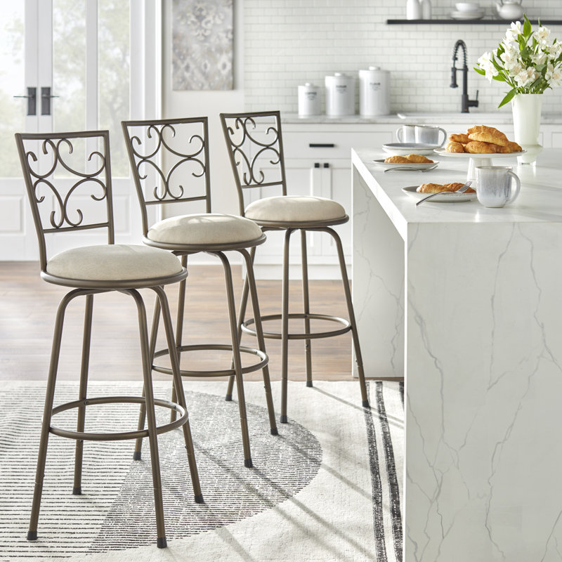Kenzliee Swivel Upholstered Adjustable Height Counter Stool with Metal Frame, Twill Beige, Brown