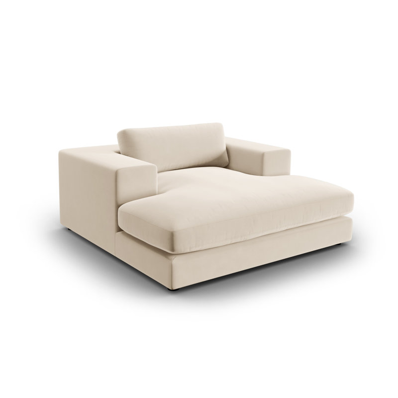 Maddeu Velvet Chaise Lounge, Light Beige