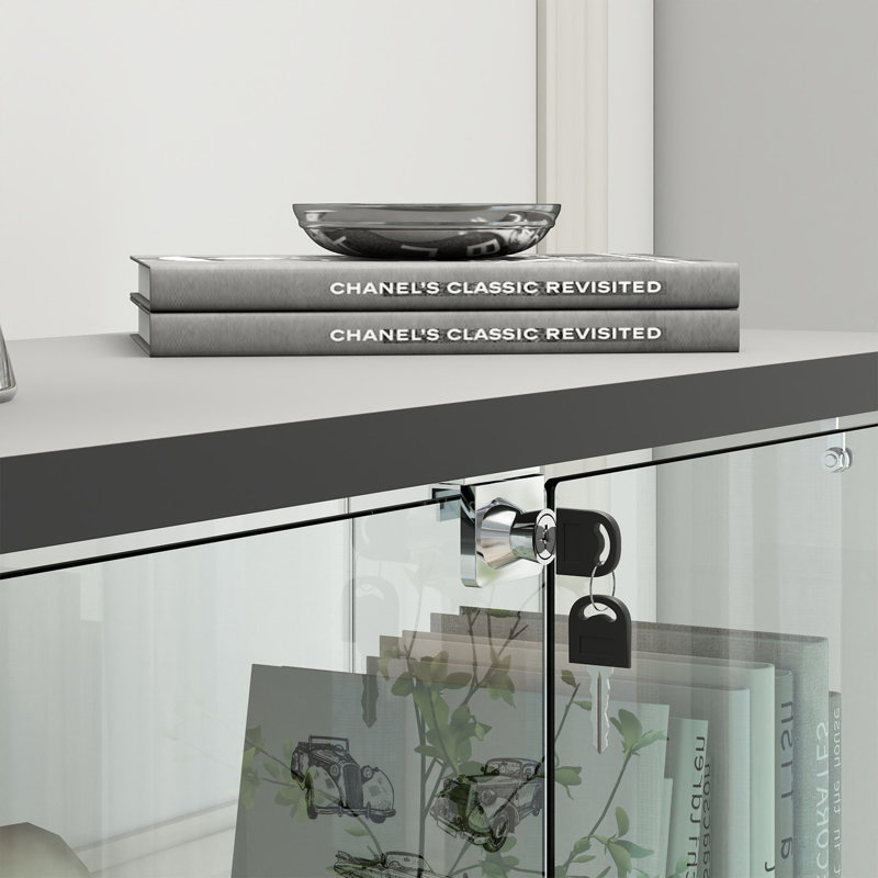 Modern Glass Display Cabinet With 4 Tempered Glass Bookshelf,natural, Black