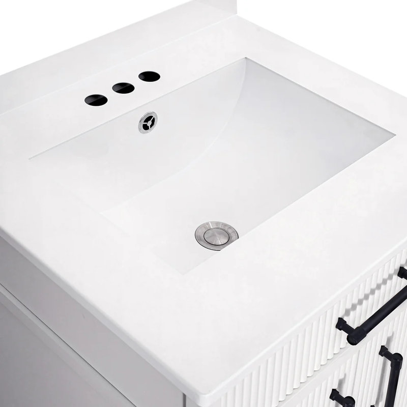 Meuble-lavabo moderne 24 po avec lavabo et 2 portes à fermeture en douceur et tiroir Modern, autoportant, Noir, Blanc