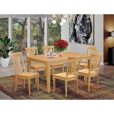 7 Piece Modern Dining Table Set Consist of a Rectangle Wooden Table and 6 Dining Room Chairs, 36x60 Inch, Oak
