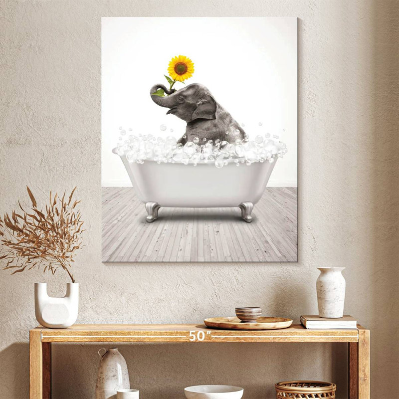 Éléphant, paysage géométrique texturé sur toile, H 40 po x l 32 po x P 1,25 po