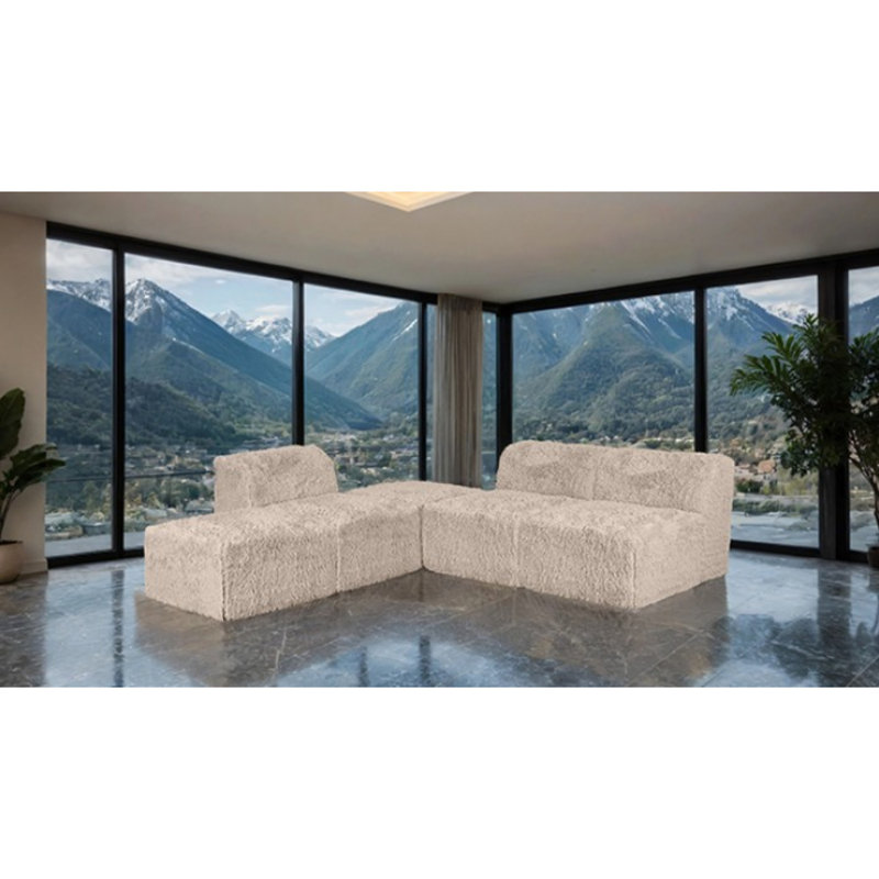 Canapé modulaire 5 pièces Collis, Fausse fourrure taupe