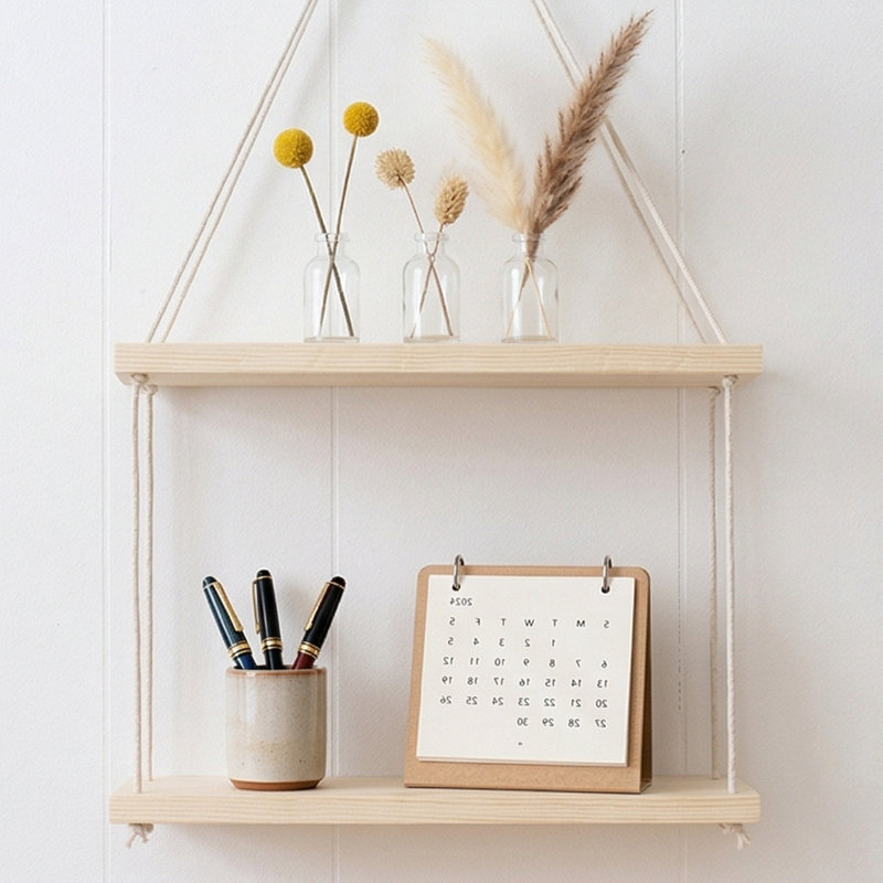 Larkinhurst 2-Tier Spruce Wood Hanging Wall Shelf