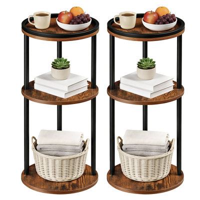 11.8" Round End Table with 3-Tier Storage Shelves 