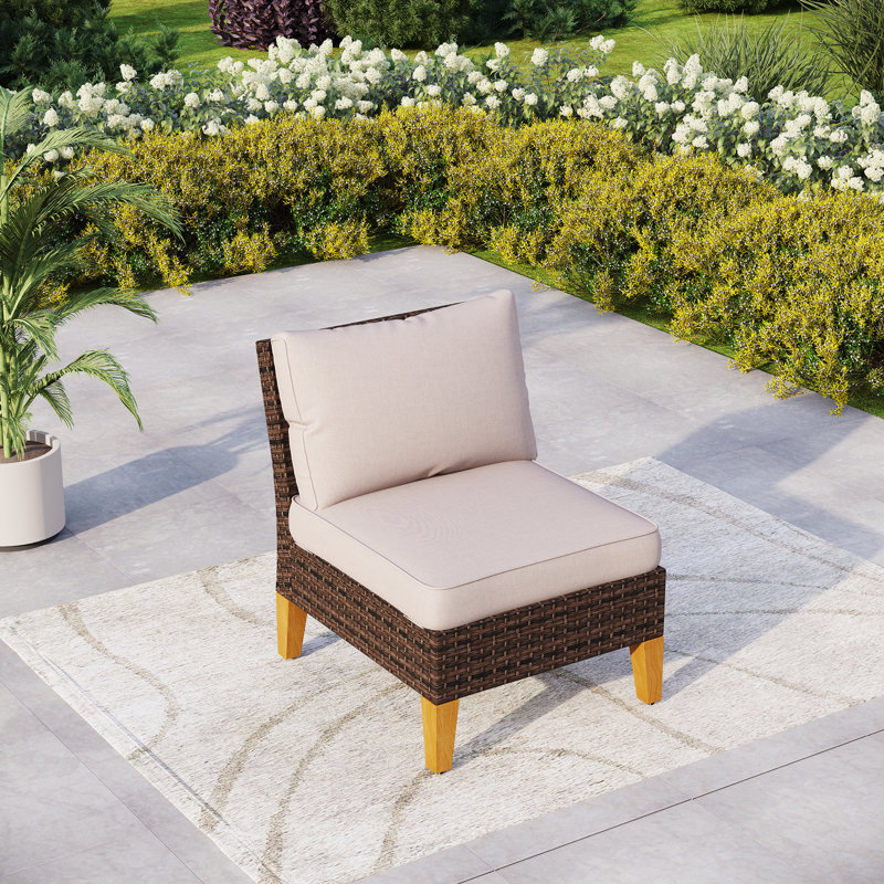 Premium All-Weather Wicker Outdoor Armless Lounge Chair, Blue