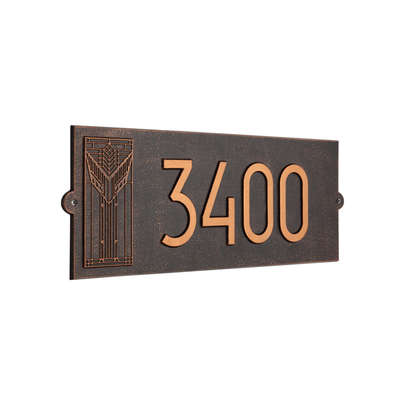 Frank Lloyd Wright, plaque moderne Sumac, 1 ligne standard, Bronze, Oui, Bronze frotté à l'huile