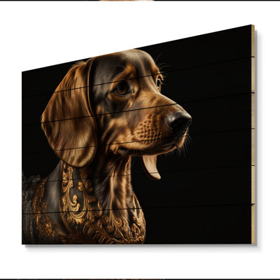 Portrait d'un teckel glam noir IV - impression sur bois sans cadre