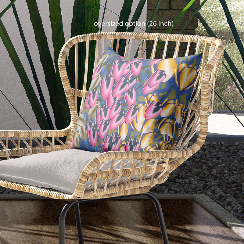 Tulip Bouquet Multicolor Suede 18" Square Throw Pillow