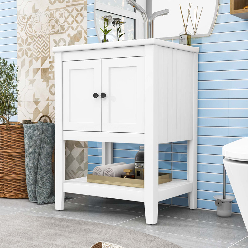  Meuble-lavabo simple 24 po avec comptoir en céramique Neval, Blanc