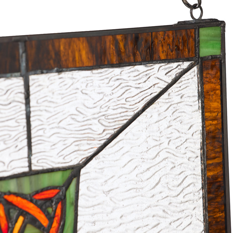 18"H Celtic Cross Stained Glass Window Panel