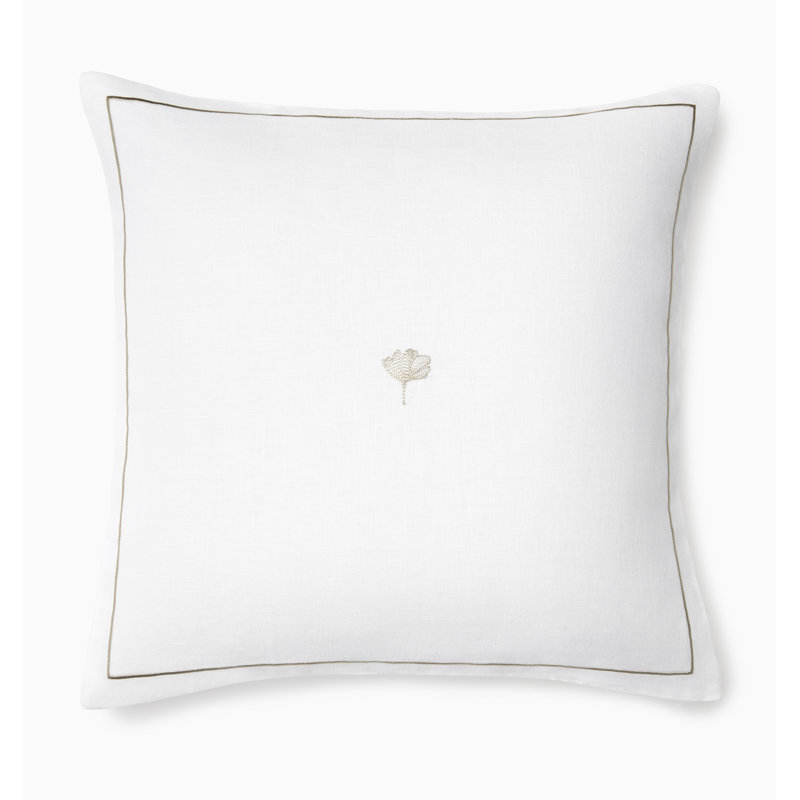 Ginkgo Linen Square Pillow Cover & Insert, White/Ash