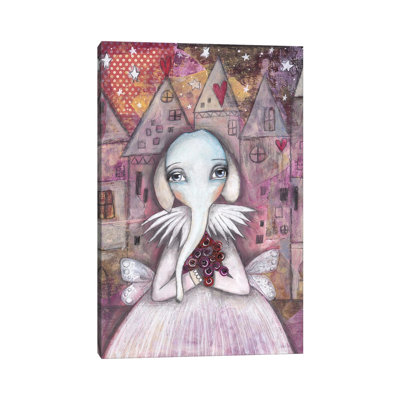 Elephant with Roses 1 Piece Wall Art on Canvas