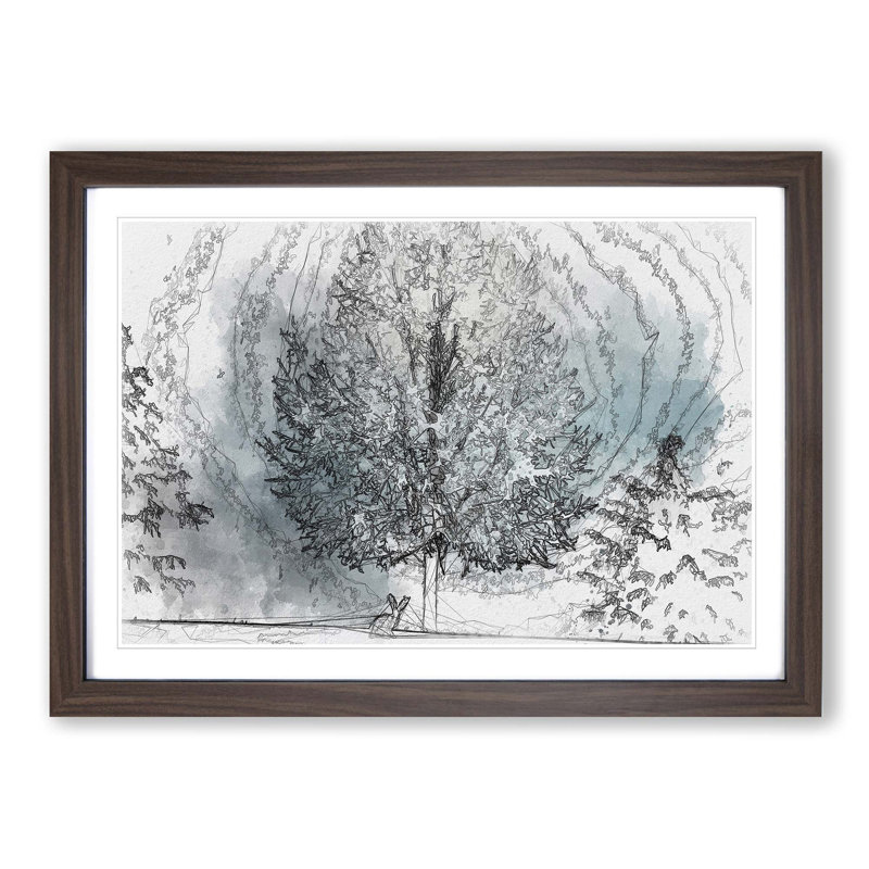 Hare in a Winter Forest in Abstract - Picture Frame Graphic Art Print on MDF, 62cm H x 87cm W x 2cm D, Walnut Framed