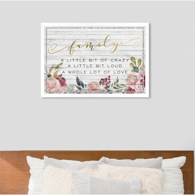 «Family Floral Love» - Art textuel, H 47 po x l 32 po x P 0,5 po, Cadre photo