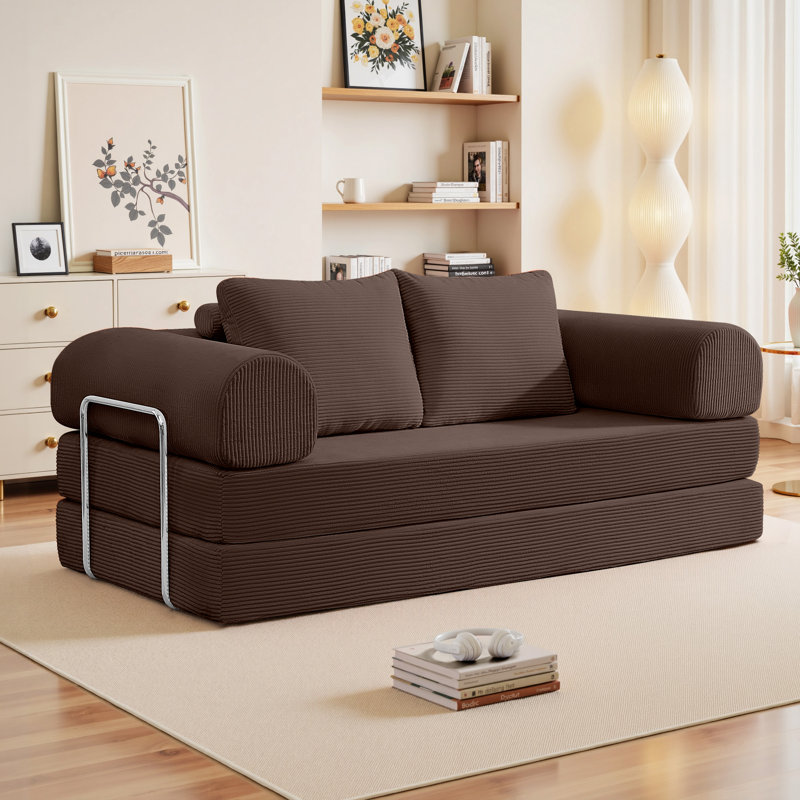 Foldable Modular Corduroy Sofa Bed Convertible Floor Couch , No Assembly Required for Living Room, Bedroom, or Office, Ginger
