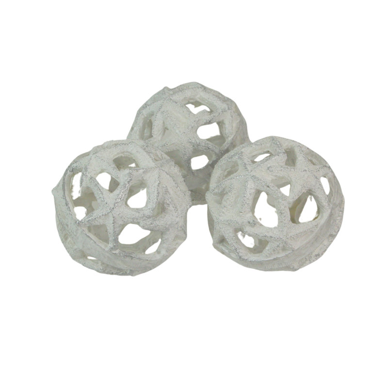 Set Of 3 Weathered White Resin Decorative Starfish Orbs - 4 Inches In Diameter - Perfect For Beach-Themed Home Decor, Centerpieces, Or Accent Pieces