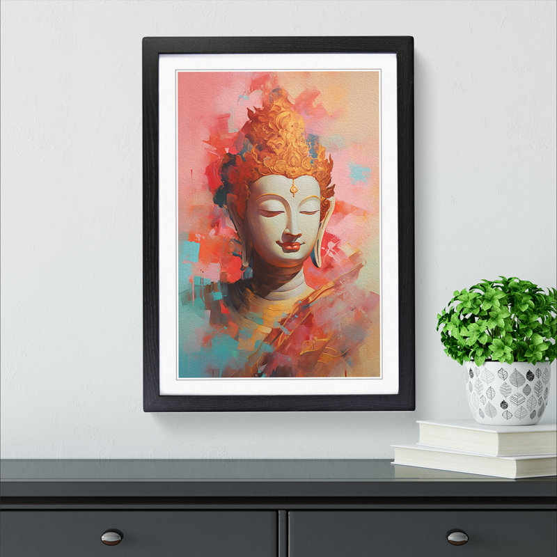 Buddha Expressionism Art - Framed Print, 64cm H x 46cm W x 2cm D, Black Framed