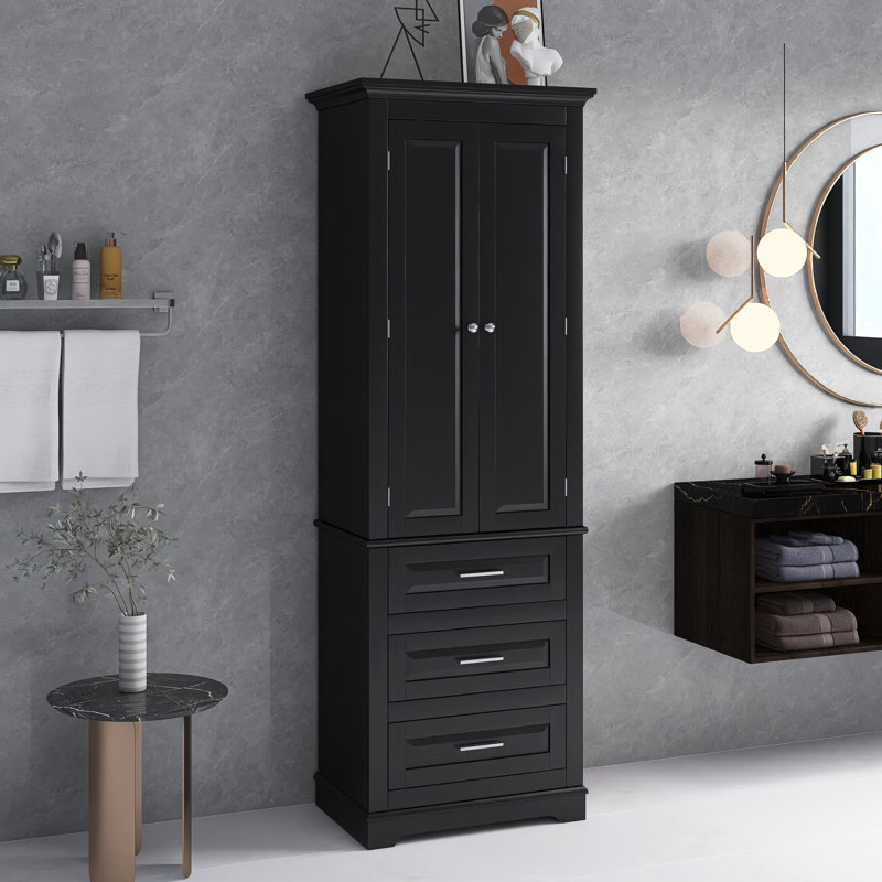 Grande armoire de rangement avec trois tiroirs pour la salle de bain, le bureau et le salon, Noir
