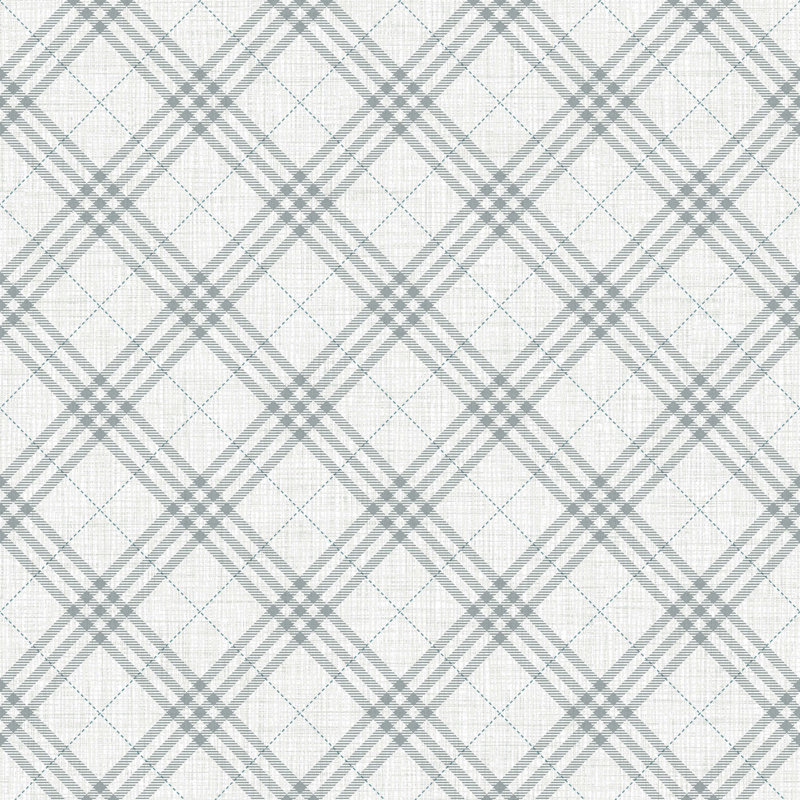 Rouleau de papier peint à motif quadrillé de L 32,81 pi x l 20,5 po Southbridge, Gris / bleu océan
