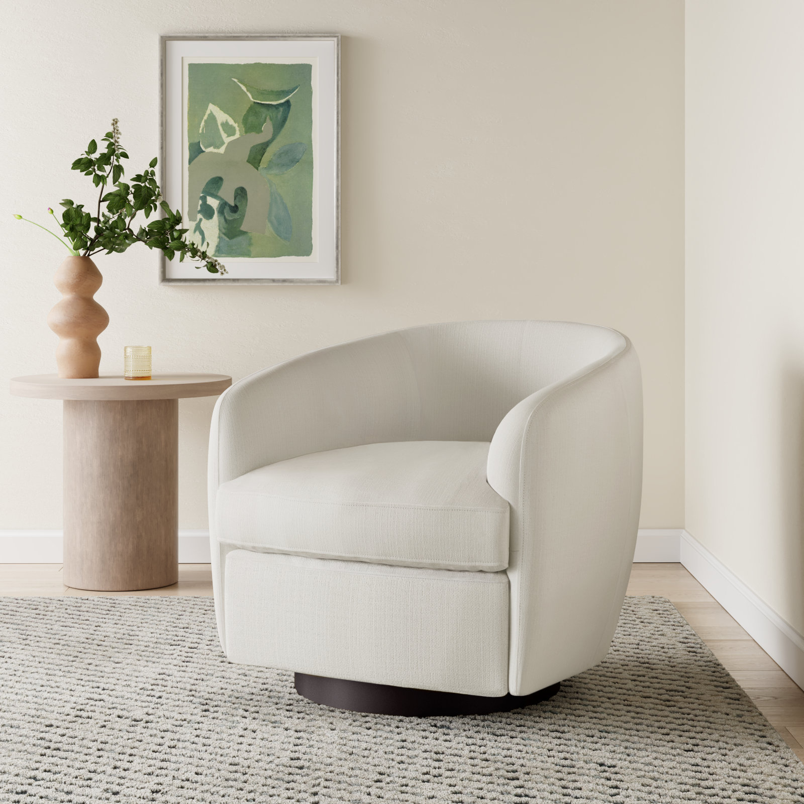 Marcy Linen Swivel Barrel Chair, Flannigan Cotton Performance Basketweave