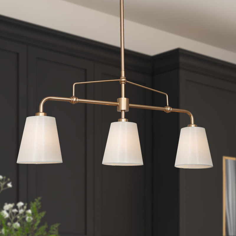 Luminaire suspendu moderne en laiton à 3 lumières avec abat-jour en tissu