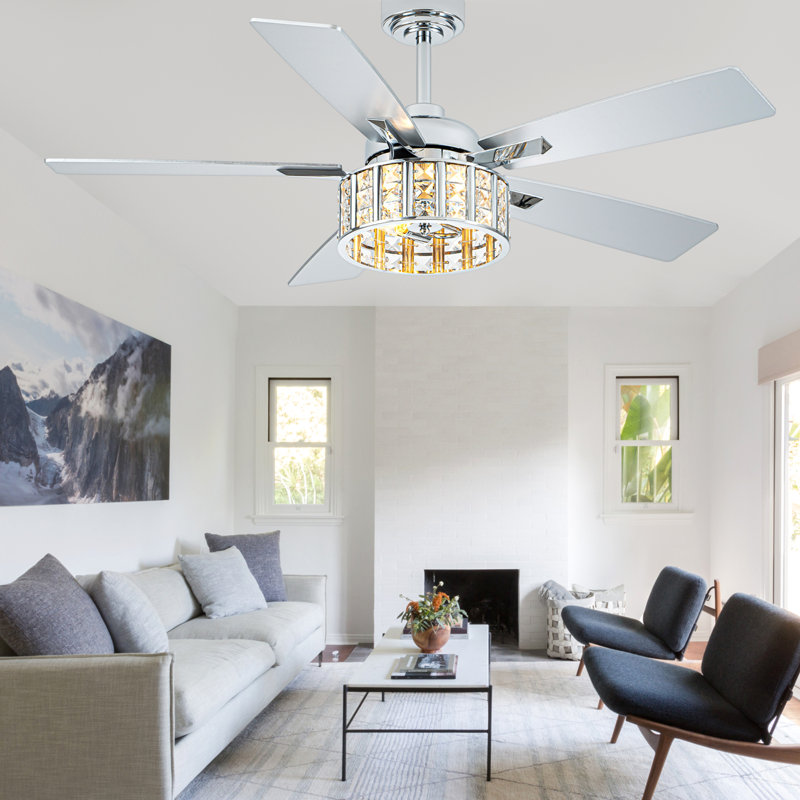 52" Crystal Ceiling Fan with Light Kit and Remote, Reversible DC Motor Glam Ceiling Fan