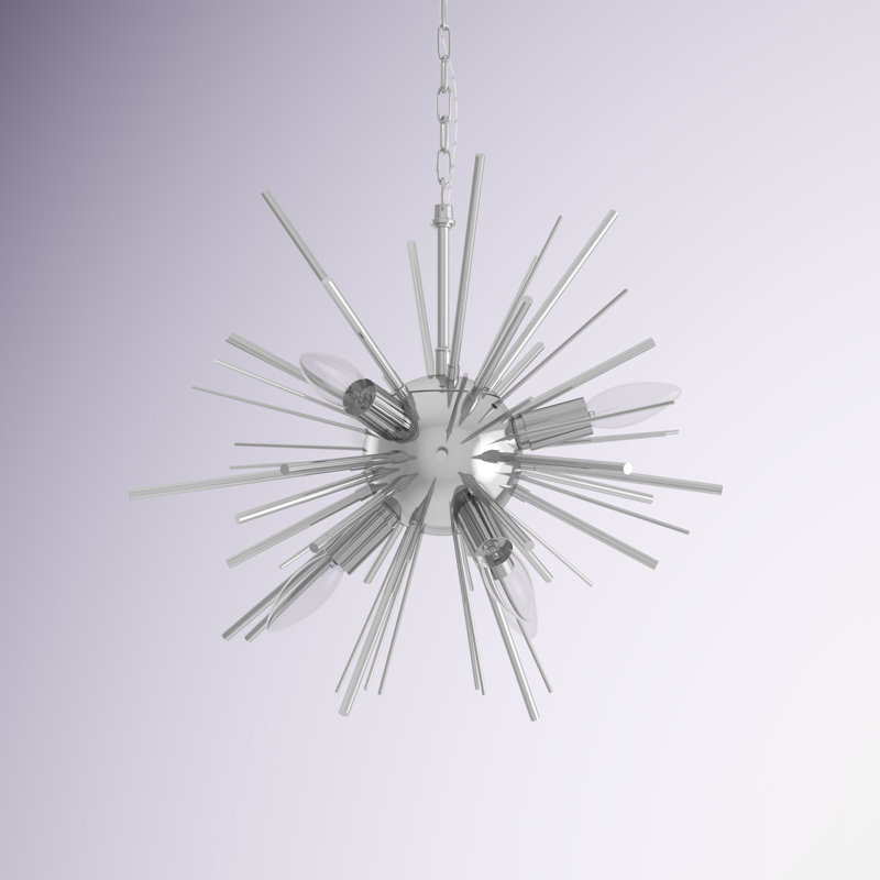 Lustre géométrique unique à 6 lumières Jazmin, Nickel poli