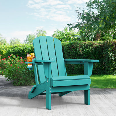 Wolak High Density Polyethylene Folding Adirondack Chair With Double Cup Holder by Rosecliff Heights