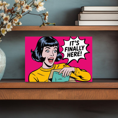 Excited Woman Unboxing Retro Vintage Abstract Wall Art