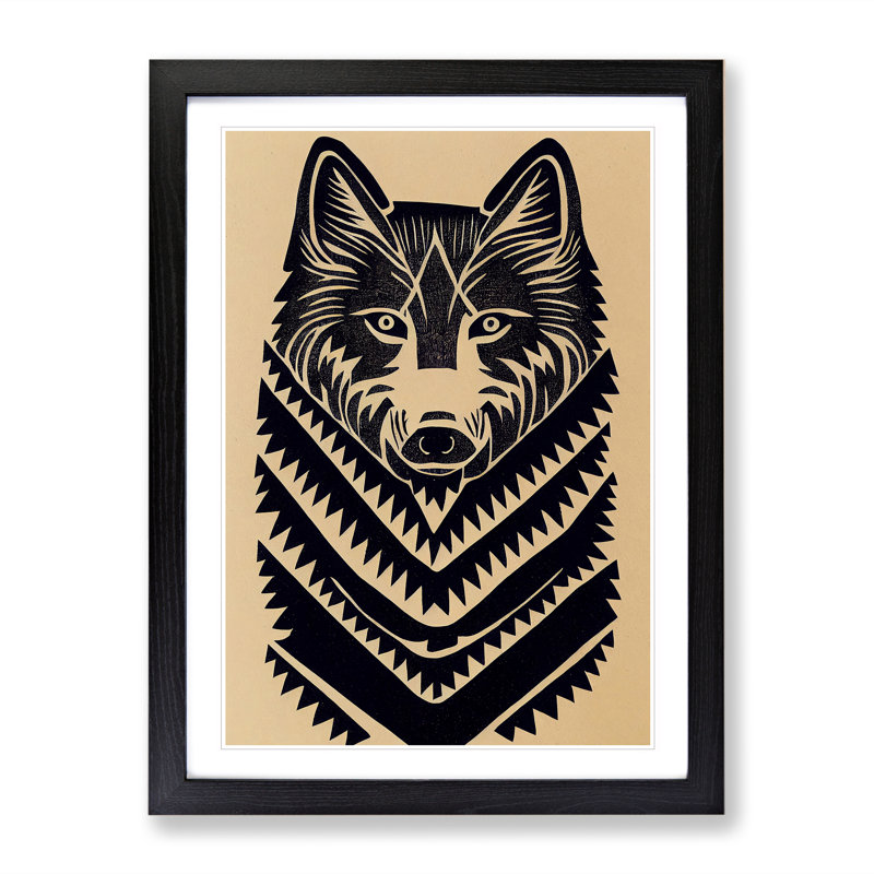 Wolf In Abstract No.2 - Print, Black Framed Paper, 66cm H x 48cm W, White