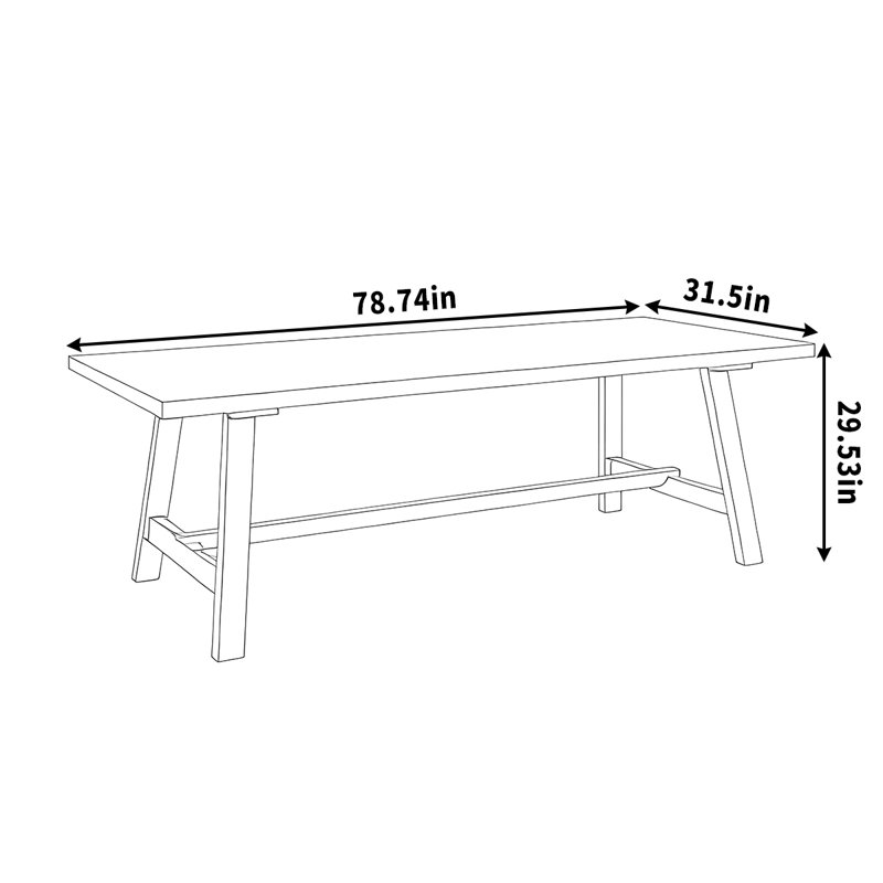 Table de salle à manger en bois massif et bois de cerisier, H 29,53 po x L 78,74 po x l 31,5 po