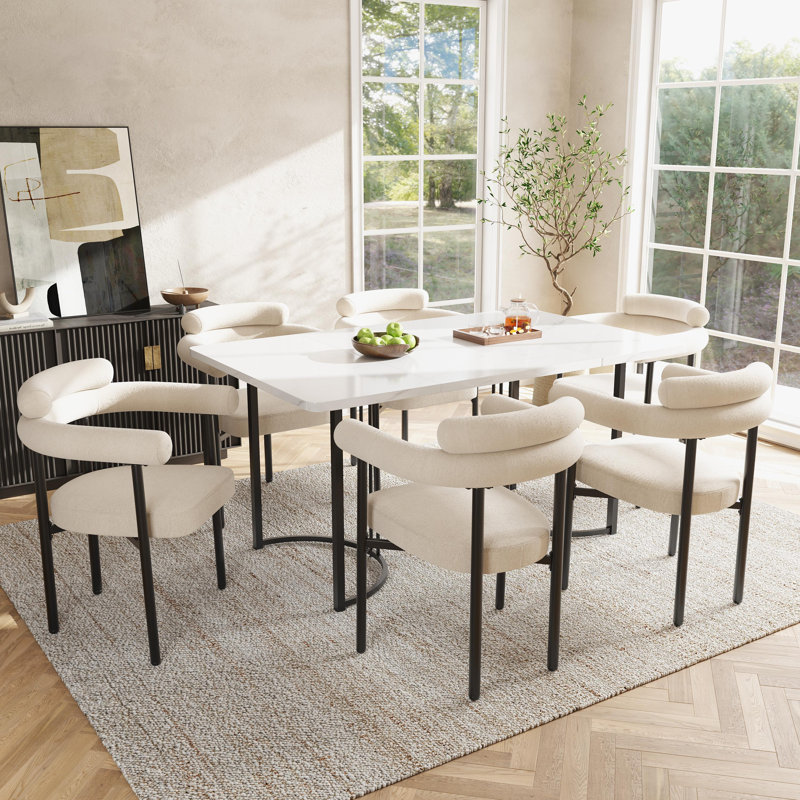 Set Of Chairs With Armrest, Beige, 6