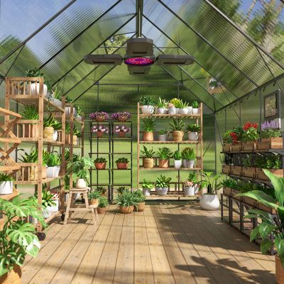 Serre extérieure 6 x 12 - Remise de rangement robuste avec fenêtre d'aération réglable et porte à charnière verrouillable, Serres en polycarbonate pour plantes de jardin, Solarium en métal avec protection UV pour le jardin et la cour