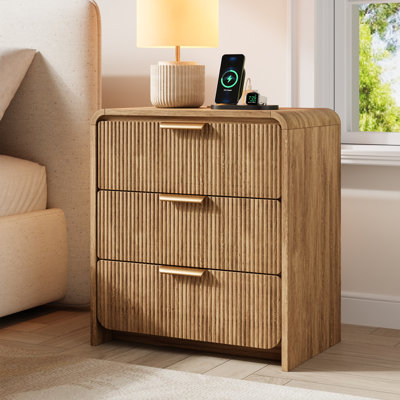 3-Drawer Nightstand for Bedroom, 23.6''W Night Stand with Unique Curved Profile, Wood Bedside Table Side Table End Table