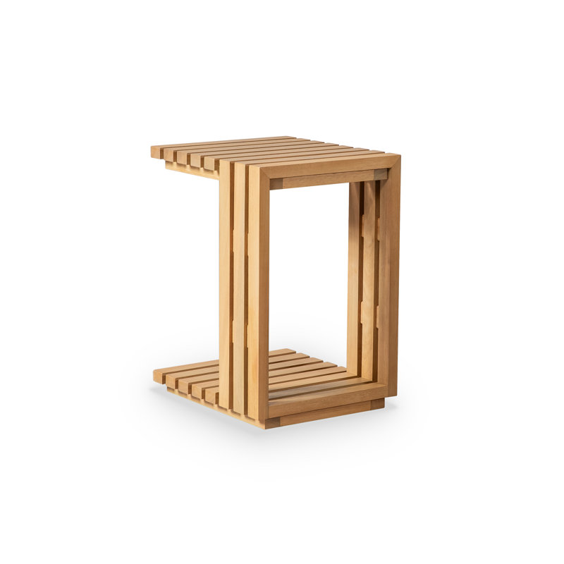 Pravin Solid Eucalyptus Wood C-Shaped Patio Side Table