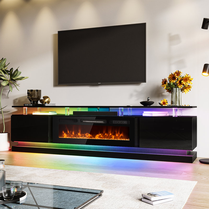 80" TV Stand with 36" Electric Fireplacez, Black, 80"