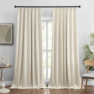 Linen Pinch Pleated Linen Blend 100% Blackout Thermal Curtain Panels (Set of 2)