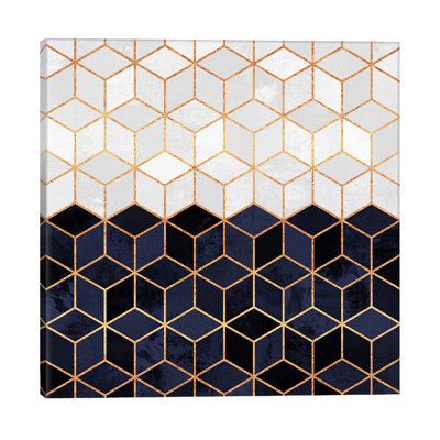 White And Navy Cubes by Elisabeth Fredriksson - Wrapped Canvas Print