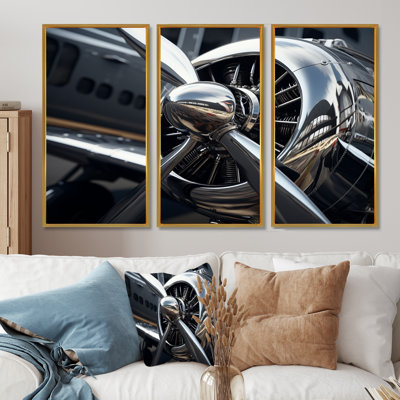 «Silver Wings Chrome Reflection Airliner» - ensemble d'art mural train