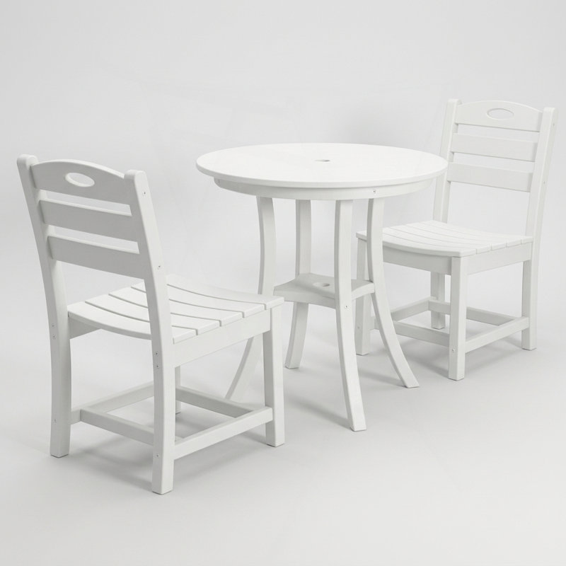 3 pièces Aarti d'extérieur avec table ronde et 2 chaises, parfait pour les repas en terrasse et la détente, Blanc