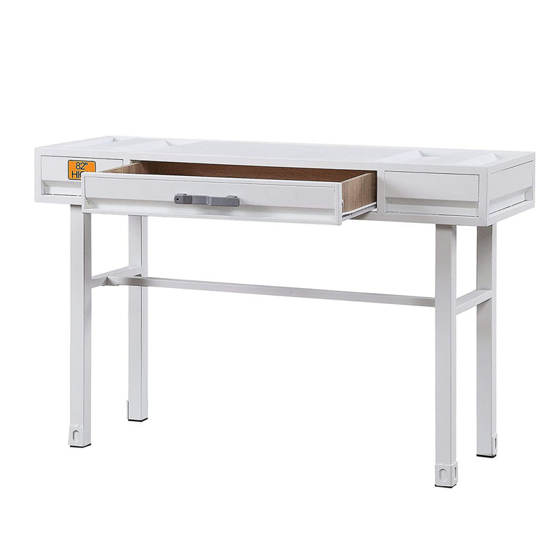 White Metal Vanity Desk Featuring One Drawer - Recessed Panels Design, Frame, Straight Legs For Bedroom Functional Decor Upgrade Strategy Panels, Storage Organization