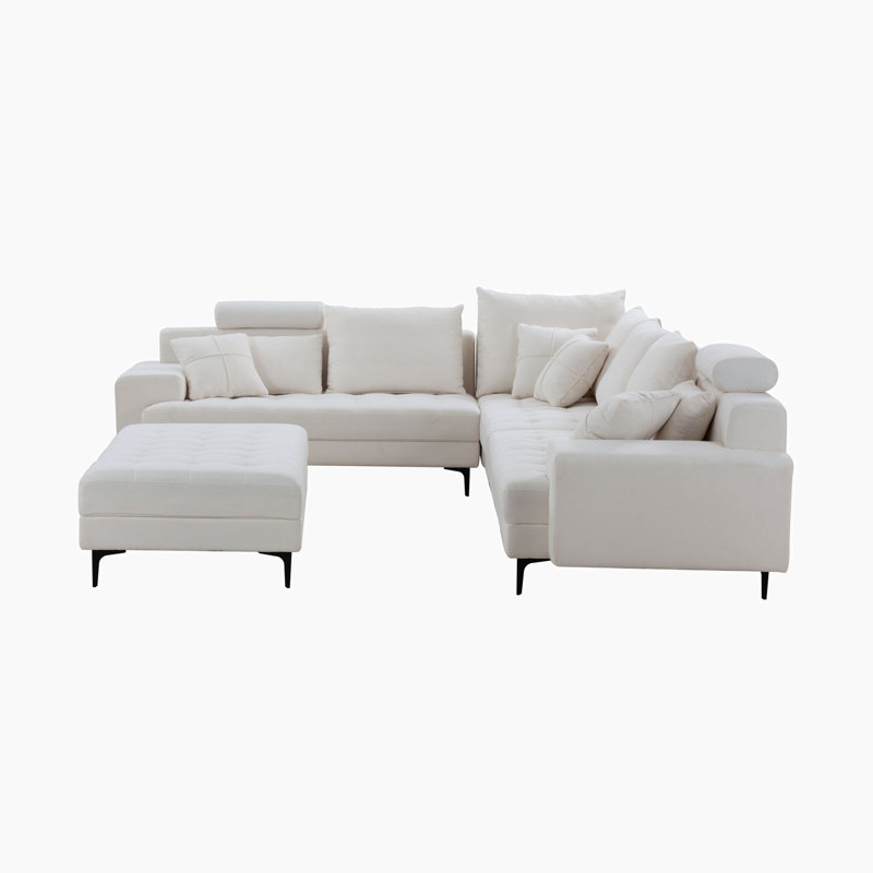 Canapé modulaire 4 pièces Calderville, 100 % lin blanc cassé