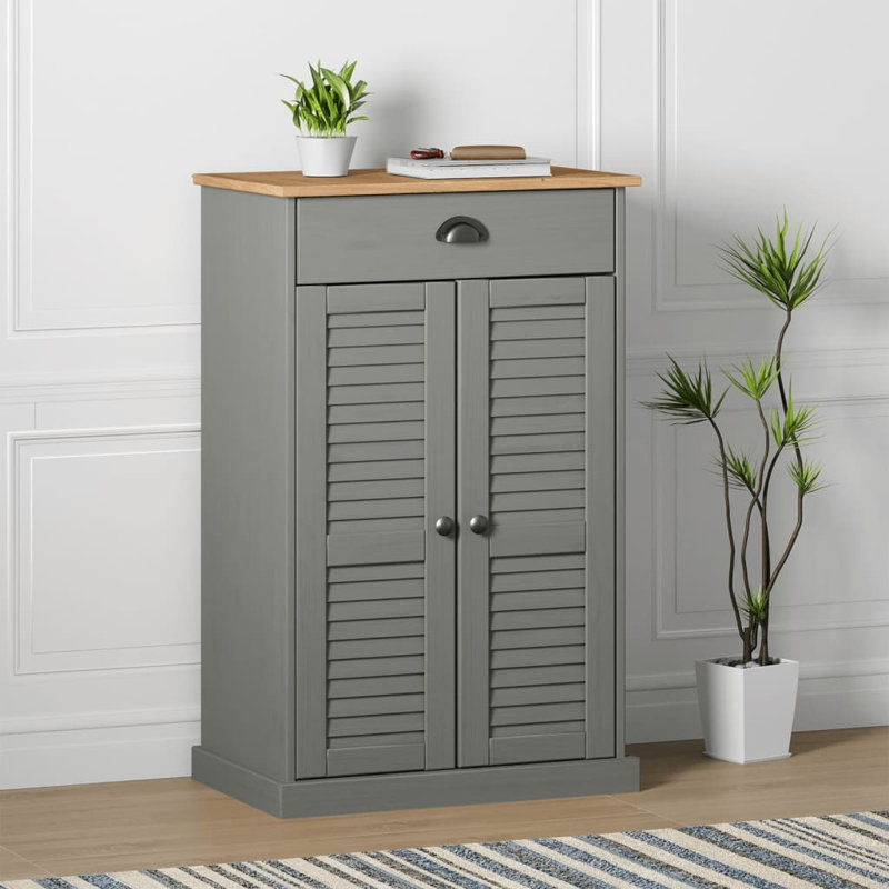 6 Pair Shoe Storage Cabinet, Brown/Grey
