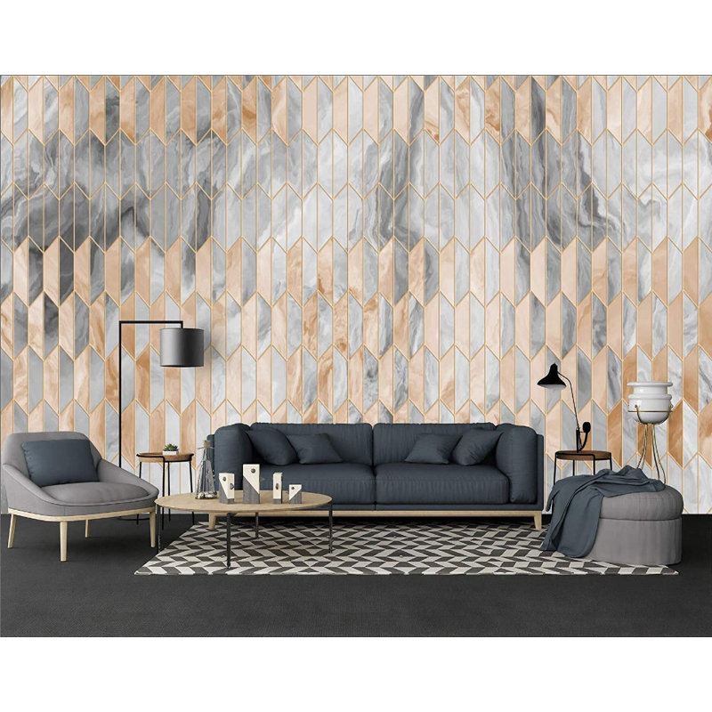Gold Geometric Pattern Black Marble Modern Removable Wallpaper, 9" L x 15" W